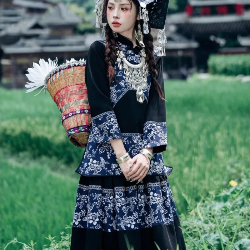 Ropa exótica femenina Buyi batik sombreros estilo étnico casual uso diario nueva fotografía