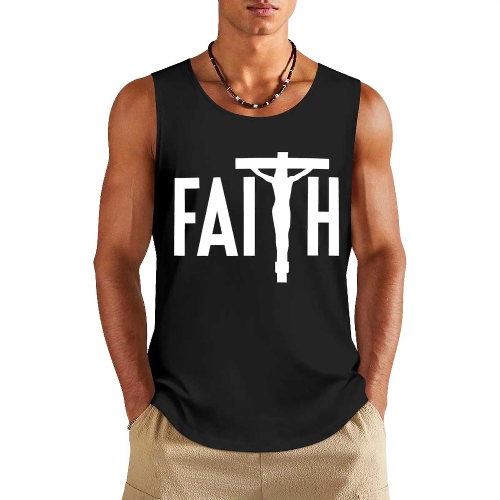 

Faith Jesus Cross Crucifix Christian Catholic Tank Top bodybuilding man sleeveless Men's t-shirt