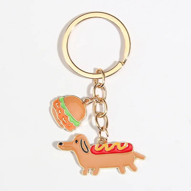 Cute Enamel Keychain Hamburger Hot Dog Key Ring Food Key Chains Souvenir Gifts For Women Men Cay Keys DIY Handmade Jewelry