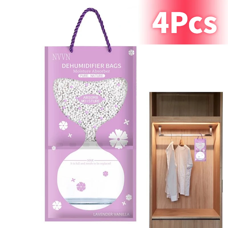 4Pcs Moisture Absorber Hangings Dehumidifier Closet Bag Fragrance Free Moisture Bag for Meeting Room Clothes Bathroom Hotel