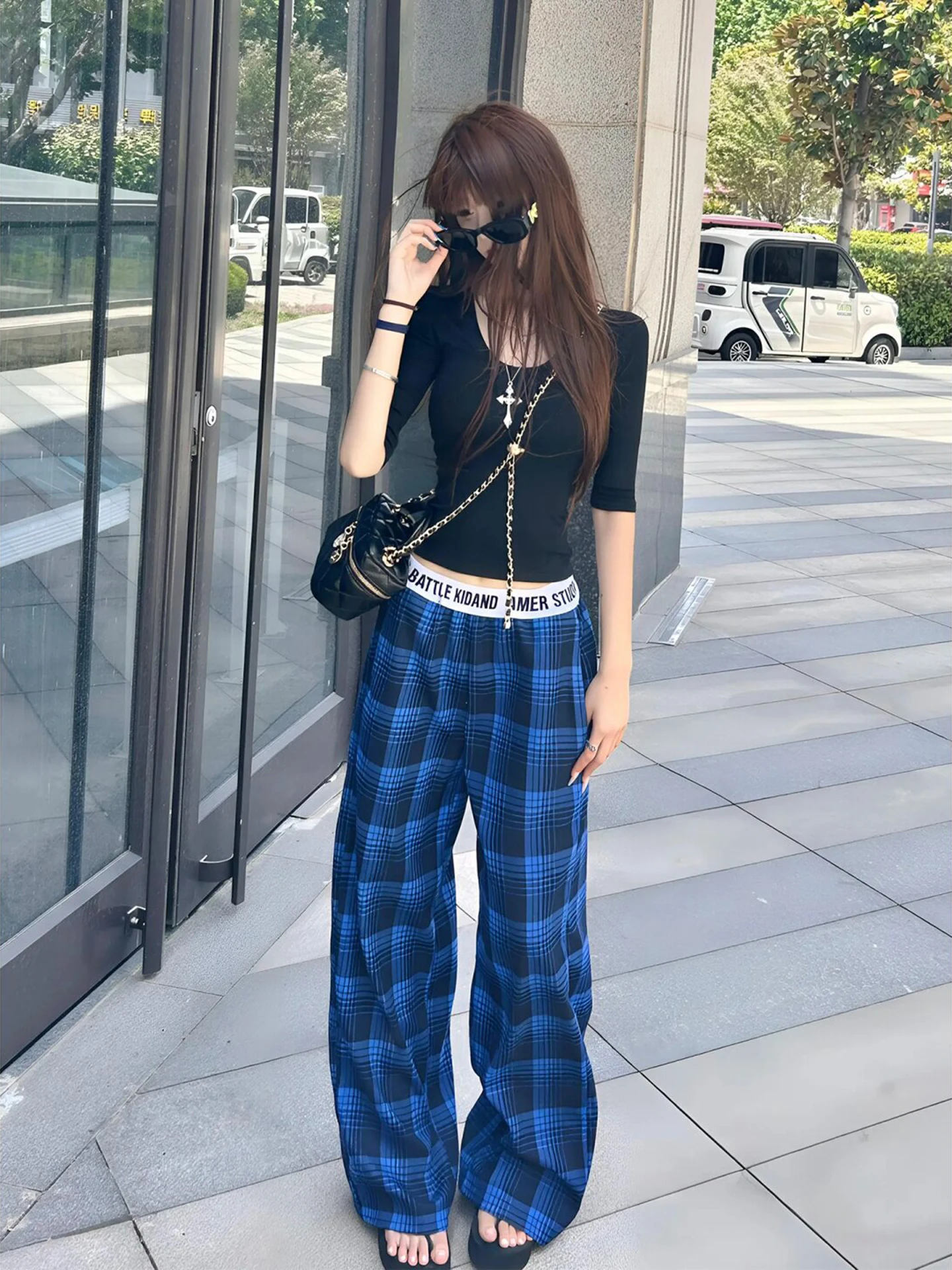 Summer Thin Wide Leg Casual Pants Men Women Checkered Straight Cut Breathable Comfortable Slimming Effect CleanFit Stroll Pants