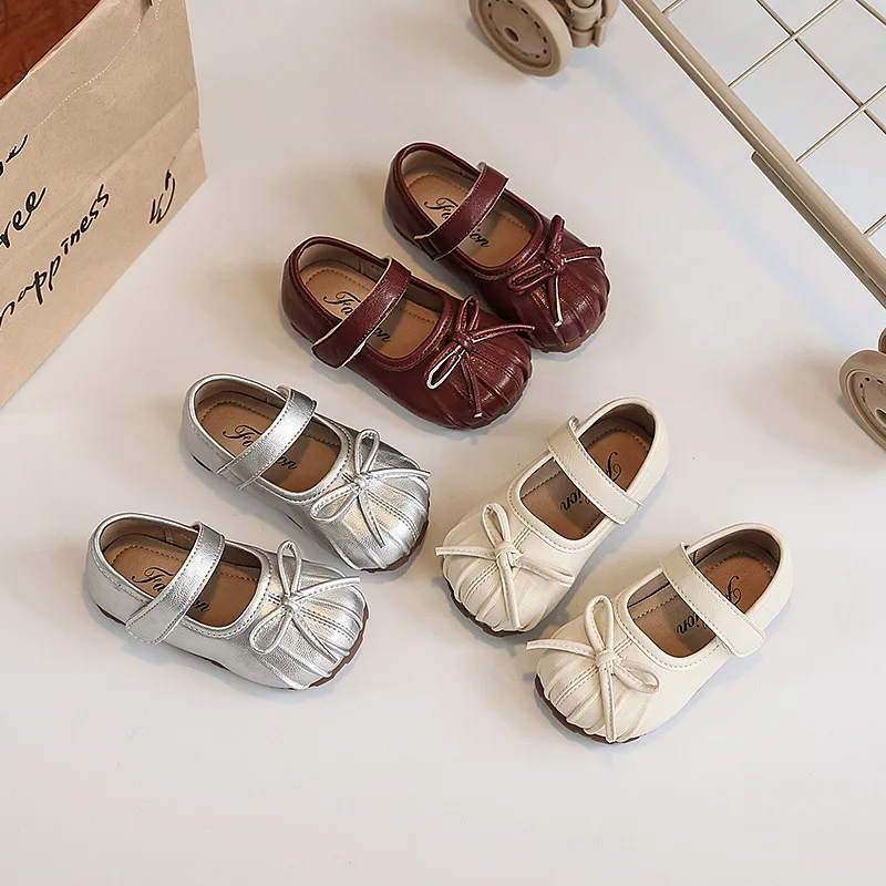 

Brand Girl Shoe2025autumn New Retro Girl Leather Shoe Fashion Pleate Princess Shoe Soft Sole Allmatch Kid Shoesтуфли Для Девочки