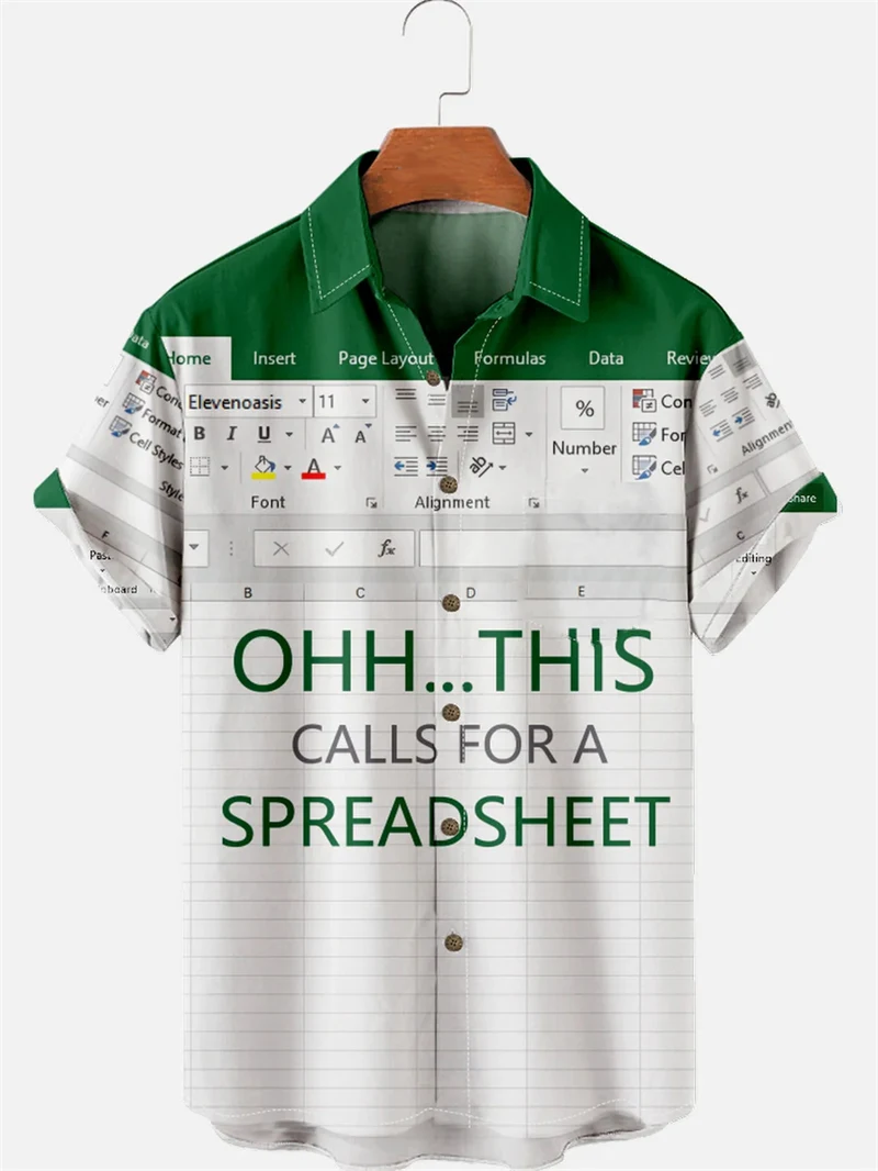 Verão engraçado excel spreadsheet camisas havaianas gráfico impressão 3d das mulheres dos homens camisa de manga curta blusa de grandes dimensões masc