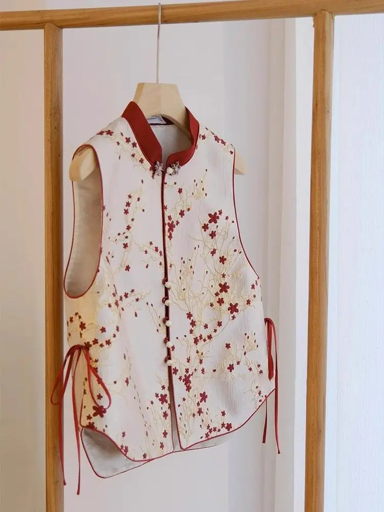 꽃 자수 조끼 여성 복고풍 중국 빈티지 민족 스타일 민소매 탑 오버 사이즈