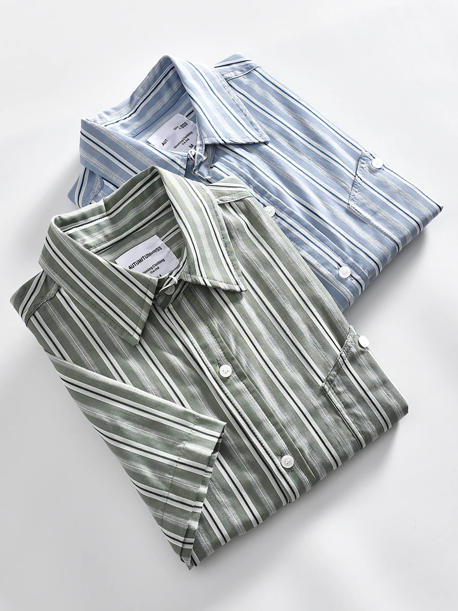 

American Style Summer Casual Men's T-Shirt Short Sleeve Shirt Stripe Pattern Versatile Half Sleeve Shirt Trendy Cotton Blend ...