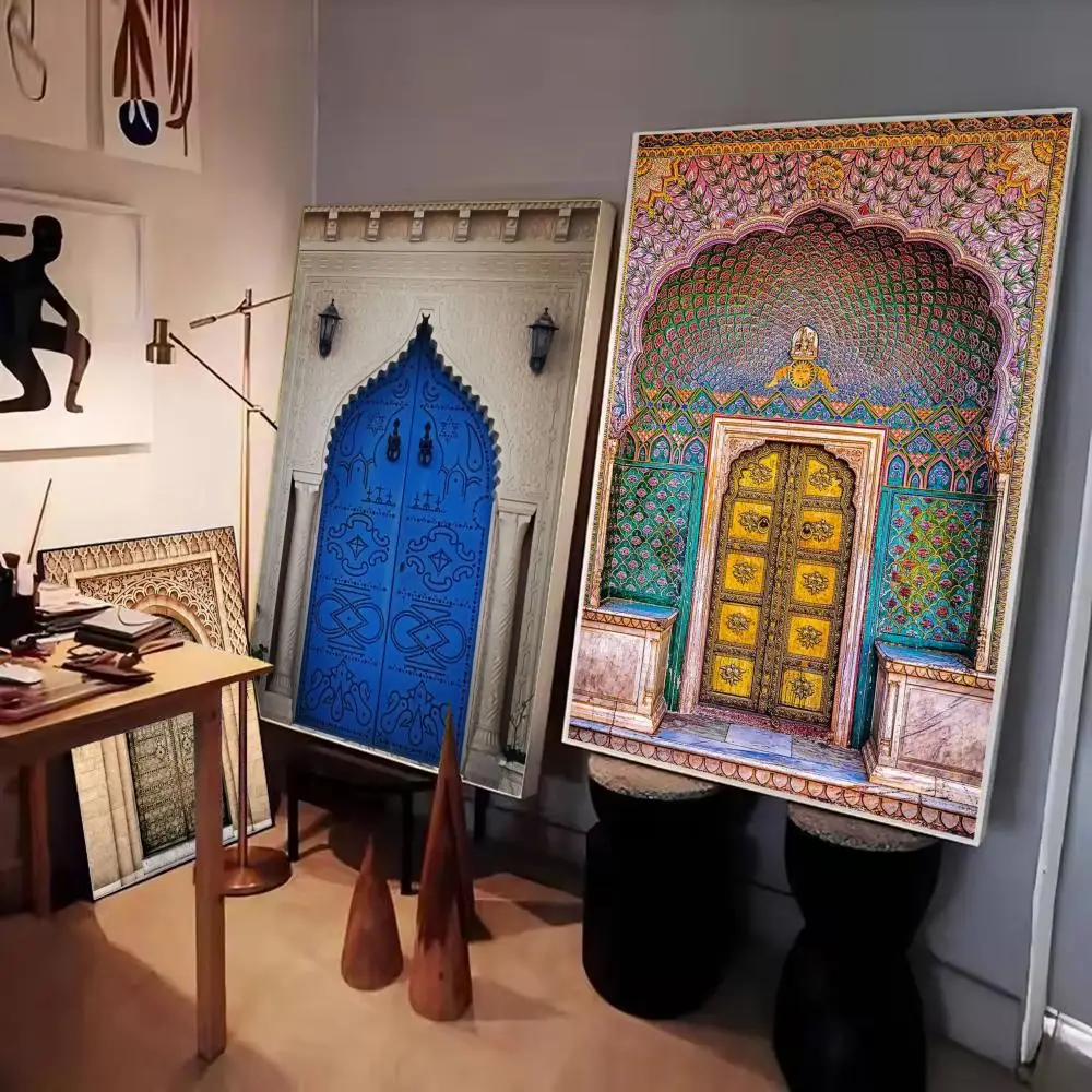 ملصق فني عربي لباب المغرب ملصقات حائط حديثة وأنيقة لديكور المنزل وغرفة المعيشة وفن الحائط #3