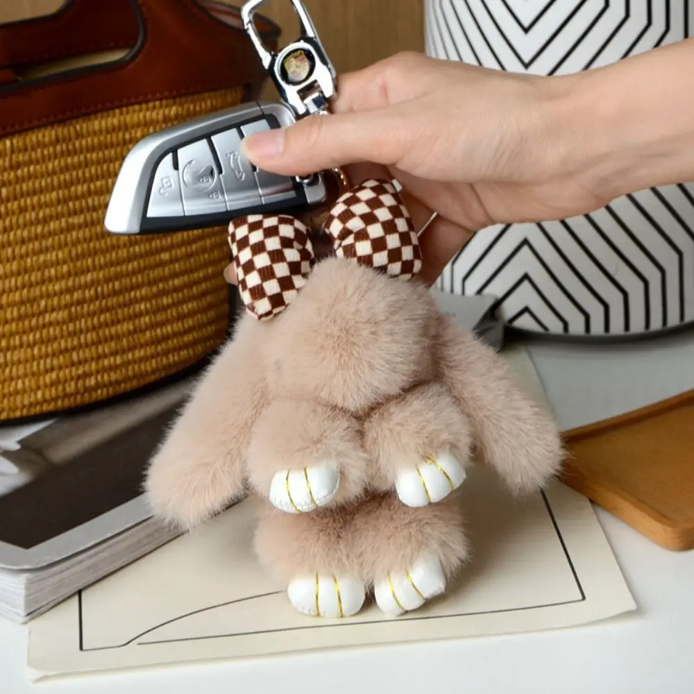 Animal Shape Fashion Pluff Bunny Keychain Lovely Cute Play Dead Rabbit Doll 13cm Bowknot Rabbit Fur Keychain Children's Toys
