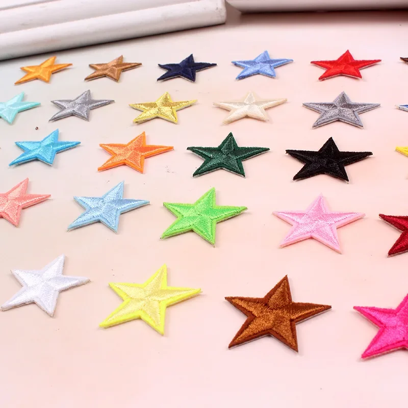 5Pcs Small Mini Stars Embroidery Iron on Patches for Clothing Diy Clothes Pentagram Appliques Black White Gold Sticker Stripes