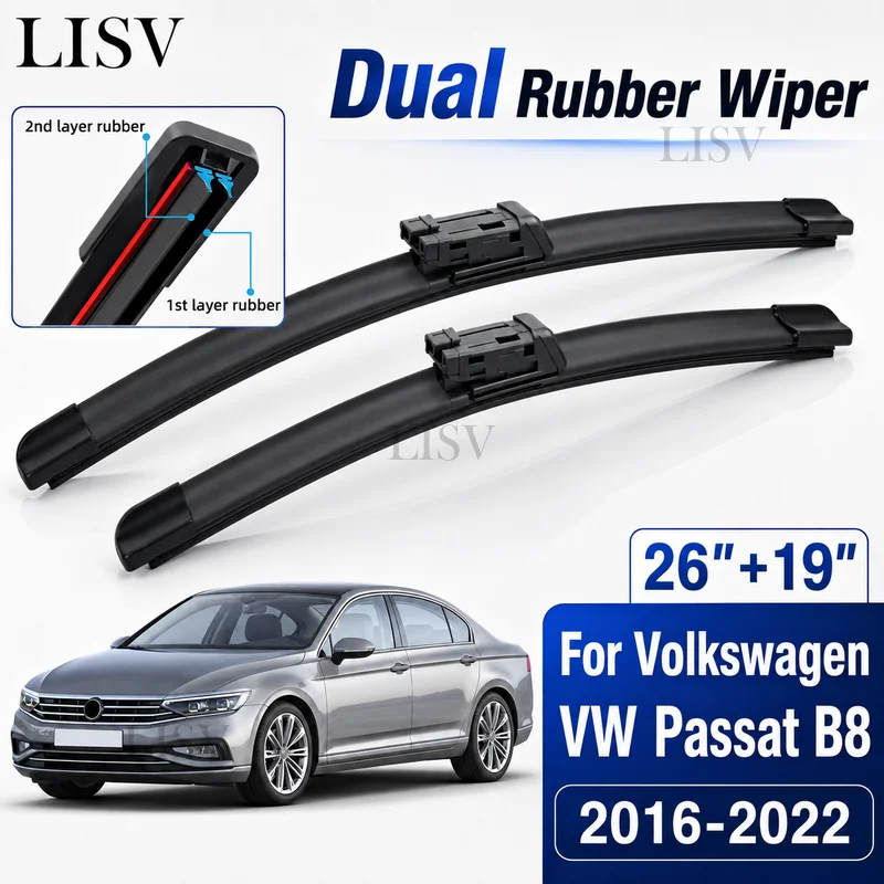 For Volkswagen VW Passat B8 Car Wiper Blades 26"+19" 2016-2022 Windscreen Windshield Wipers Window Wash Accessories