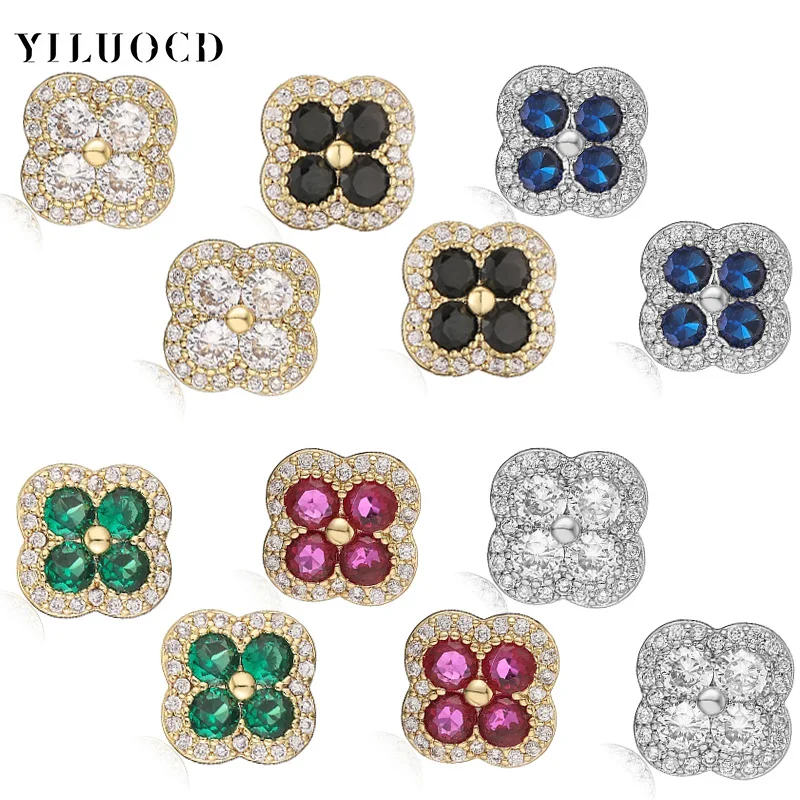 18K Gold Plated CZ Flower Stud Earrings, Elegant Design