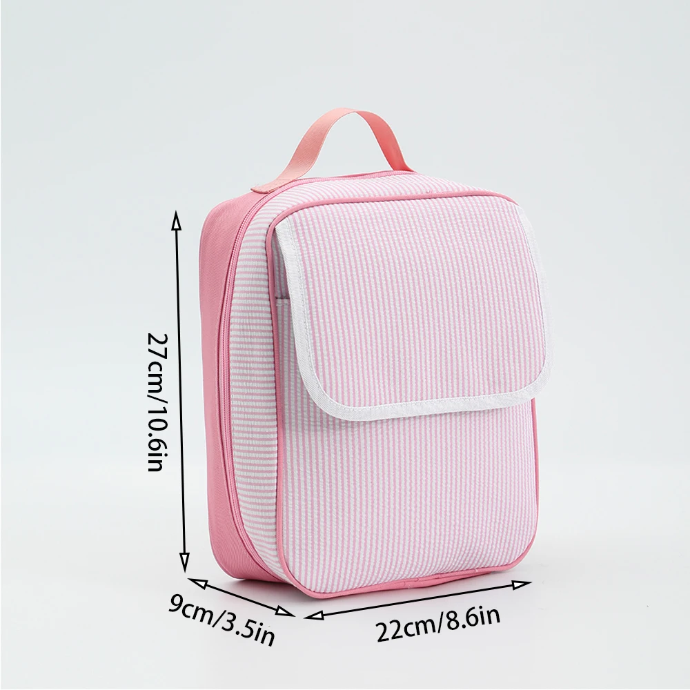 Listrado Seersucker Lunch Bag, Isolado, Reutilizável, Tote, Bolsa para Crianças, De Volta às Aulas, Ao Ar Livre, Viagem