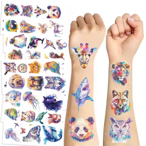 10pcs Cartoon Watercolor Animal Series Tattoo Stickers Waterproof Party Party Gifts Funny Fun Face Stickers