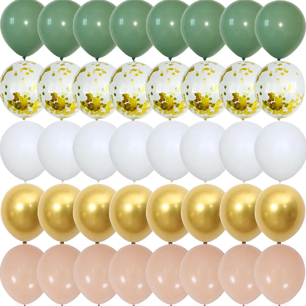 

40PCS Sage Green Gold White Latex Confetti Balloons Baby Shower Birthday Wedding Party Decorations Globos