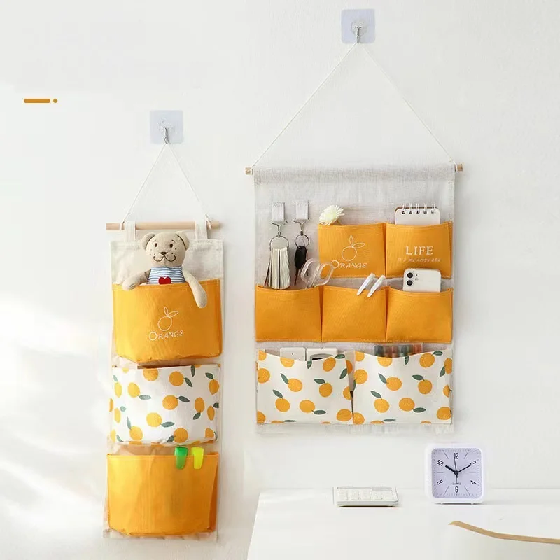 3/7 Pockets Cotton Hanging Cloth Storage Bag Home Room Closet Door Wall Mounted Mobile Phone Hanging Bag Cosmetic Toys Organizer