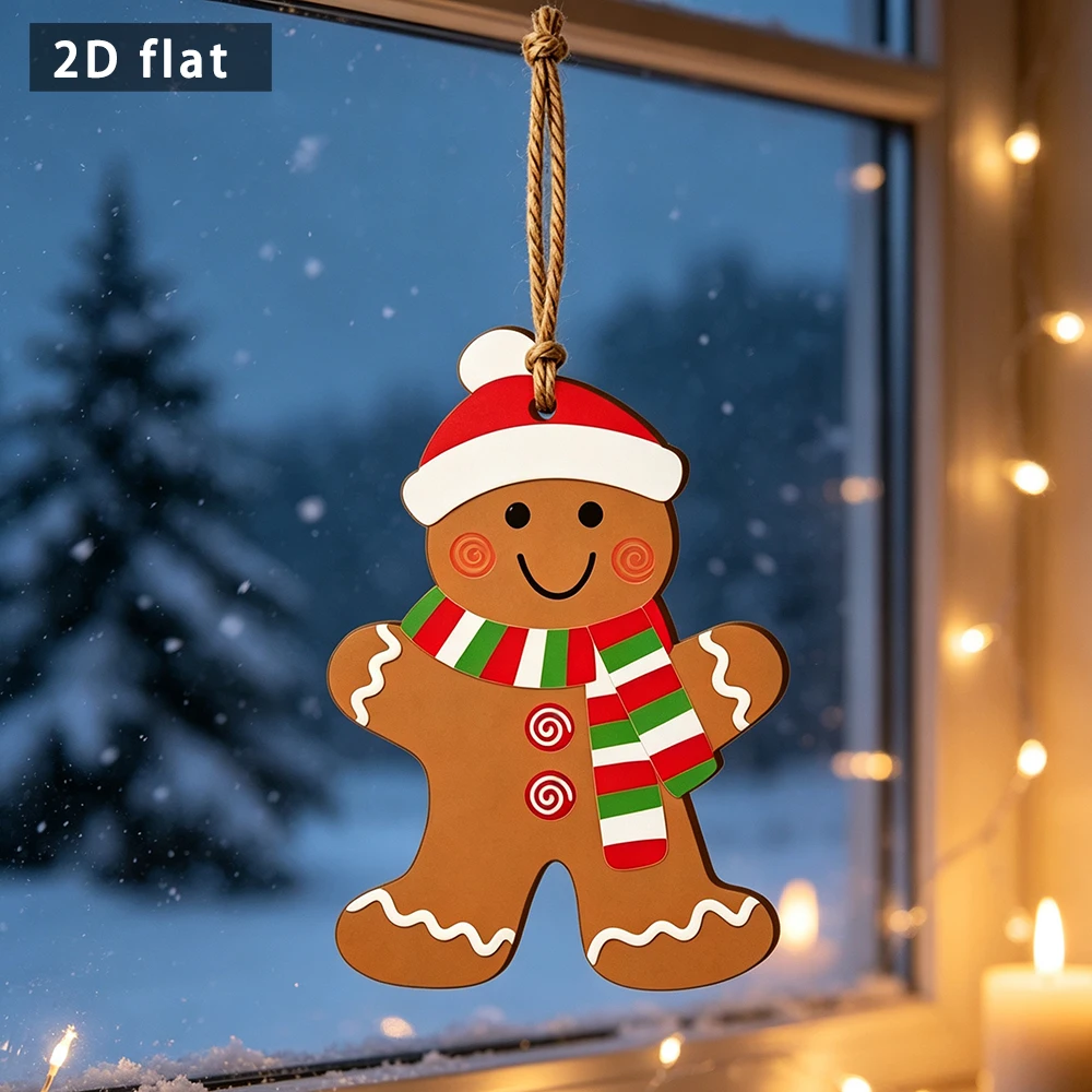Wooden Gingerbread Man Hanging Ornament, Christmas Gingerbread Plaque Pendant, Xmas Tree Wall Hanging Decor