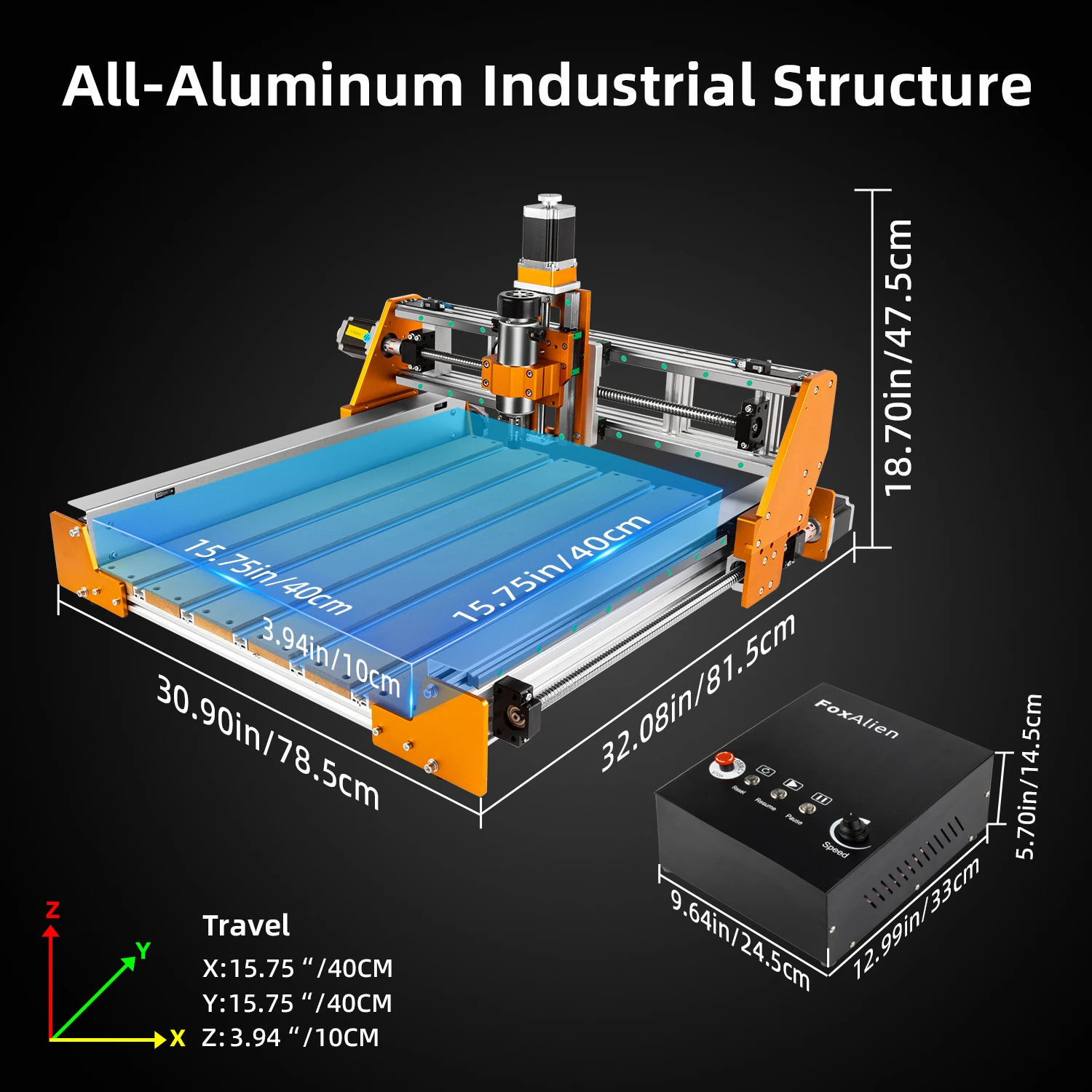 FoxAlien Vasto 4040 CNC Router with Nema23 Motors, 3-Axis Linear Rails Ball Screws Milling Machine for Woodworking