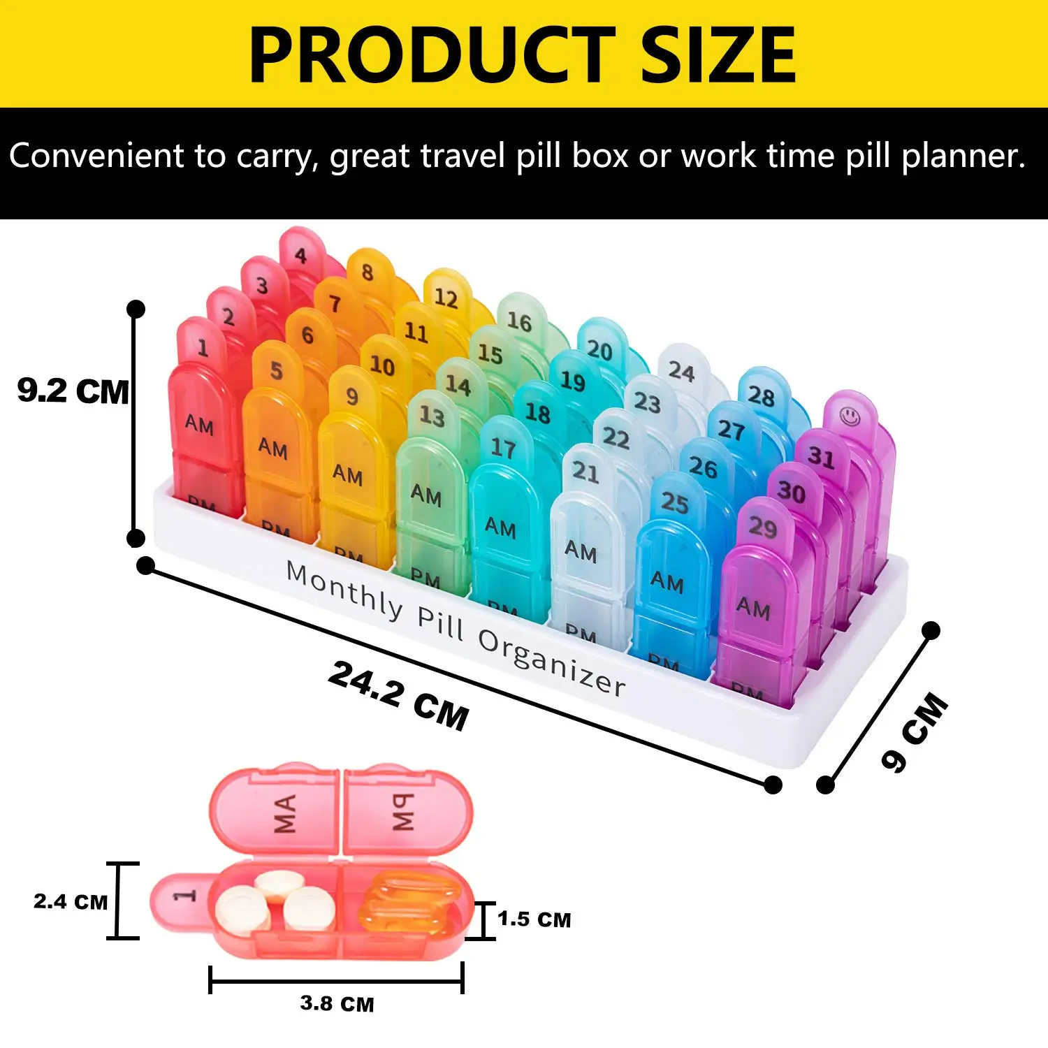 Organizzatore mensile portapillole 2 volte al giorno Am Pm medicina con 32 scomparti per contenere vitamina facile da usare per bambini anziani