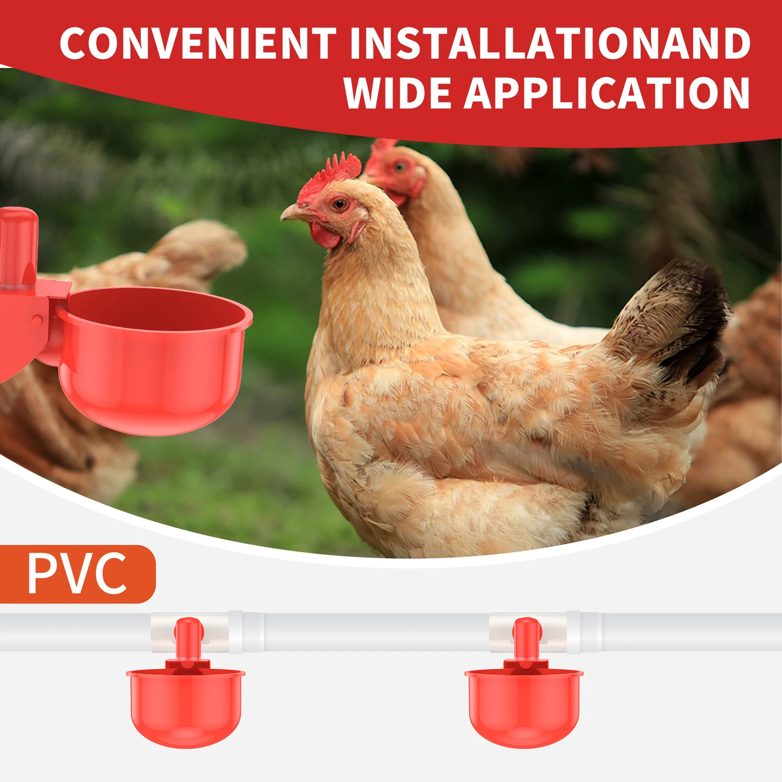 18/36Pcs Chicken Waterer Cup PVC Poultry Water Feeder Kit Automatic Chicken Duck Drinking System with 3-Way Pipe for Pigeon farm