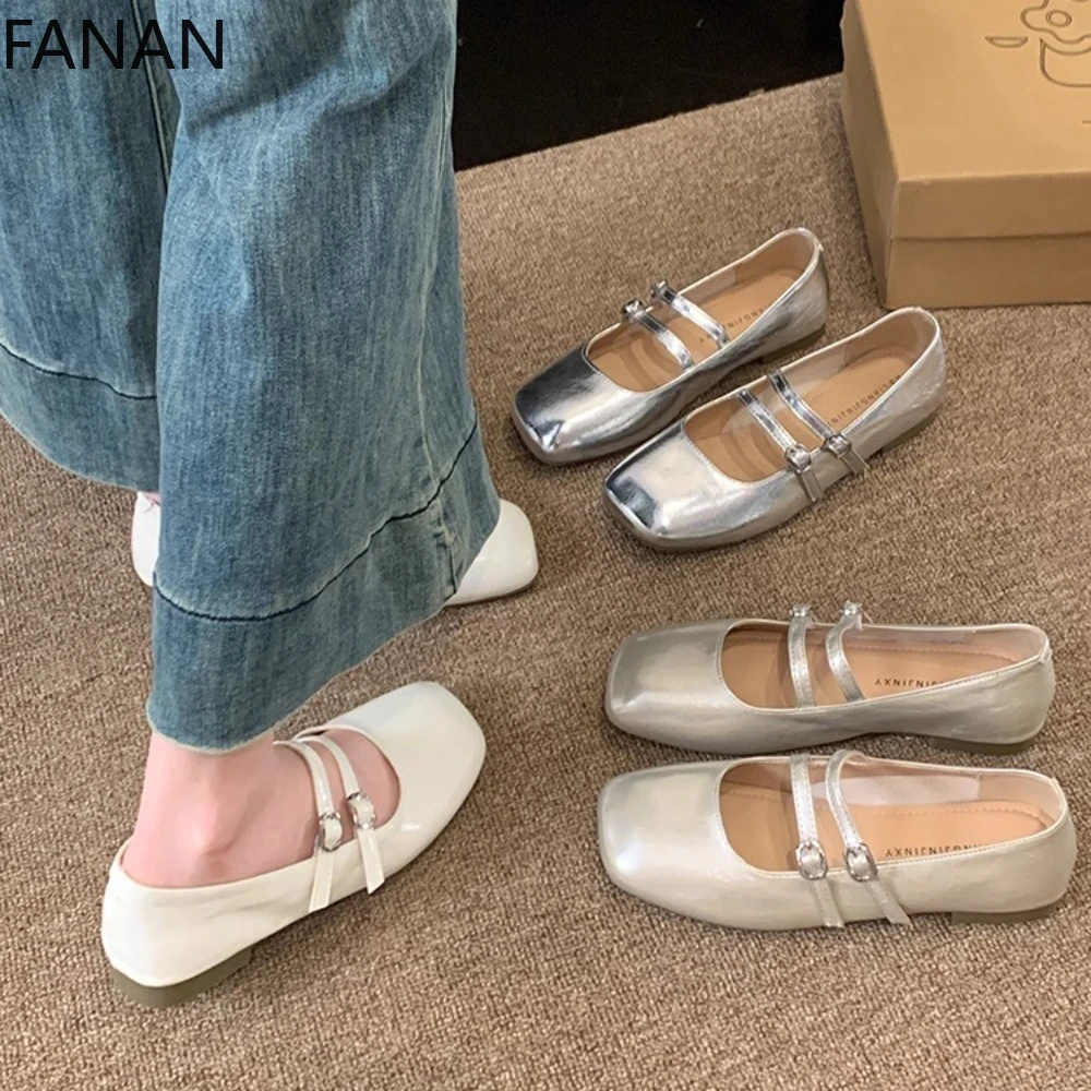 

Женская обувь Мэри Джейн на низком каблуке на плоской подошве, новинка 2023 года, летние винтажные кожаные серебристые элегантные туфли на платформе, удобные туфли-лодочки