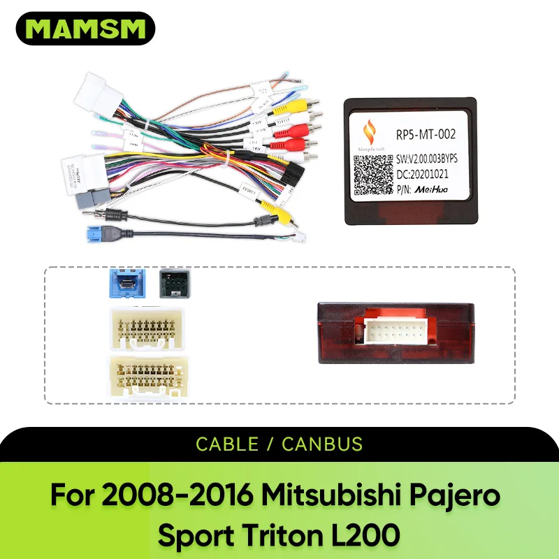 For 2008-2016 Mitsubishi Pajero Sport Triton L200 Car Player Android  2 Din Wiring Adapter  Harne Power cable Canbus Decoder
