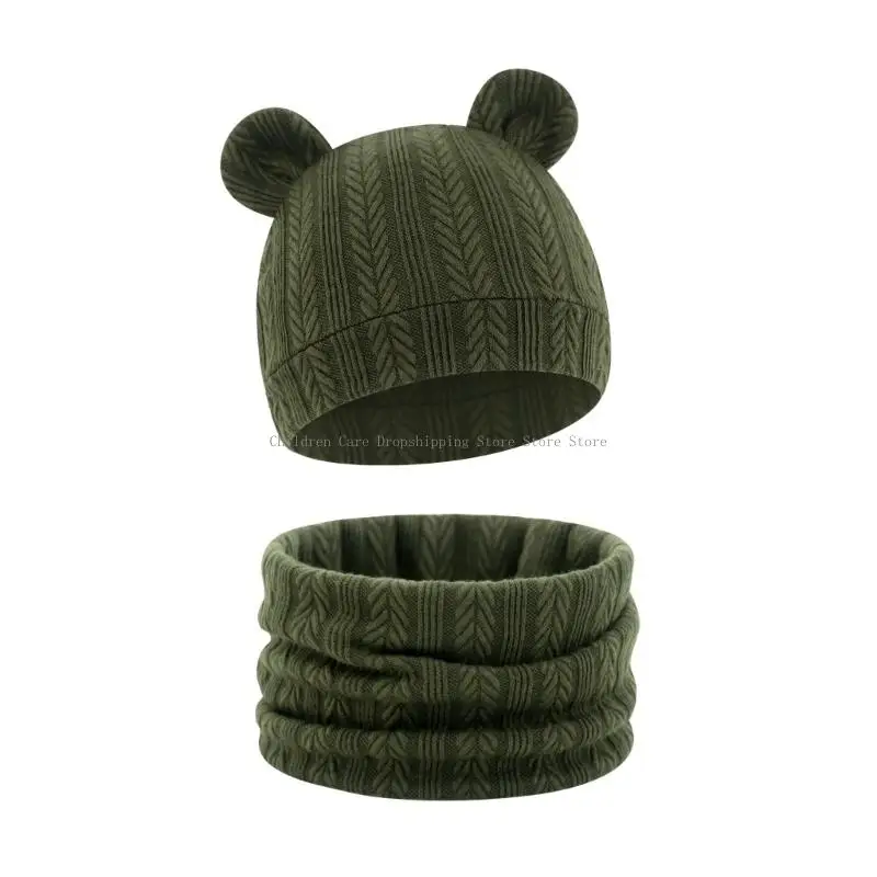 Gorros infantiles con forro calefactor, conjunto bufanda, gorro algodón para bebé, suave para niños y niñas