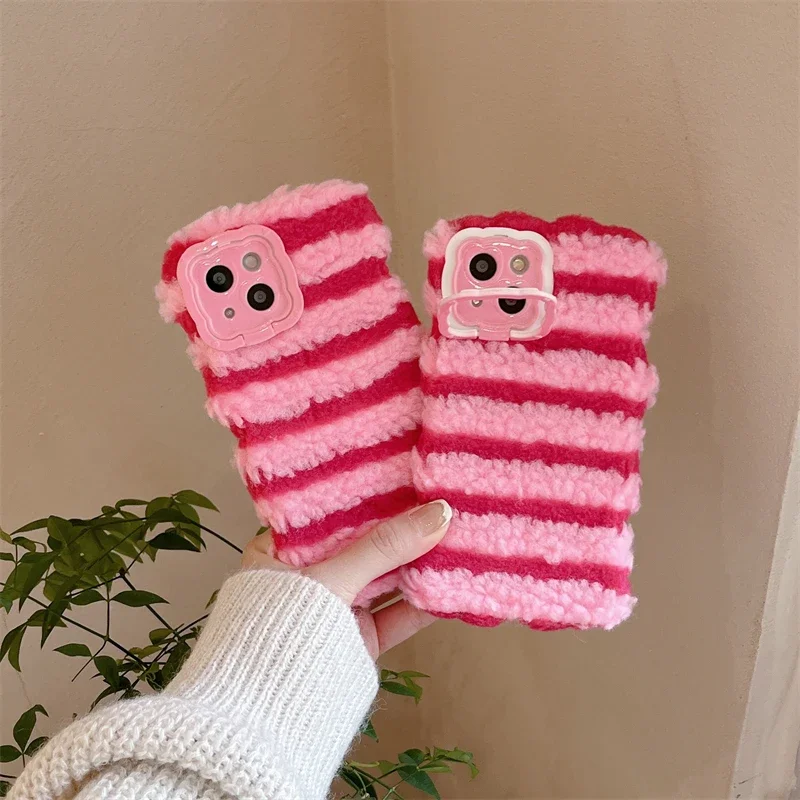 Plush Hair Fluff Toy Soft Back Cover Phone Case For Huawei Mate 60 Pro Mate 50 40 30 Pro Warm Cute Fluffy Stand Phone Case Cover