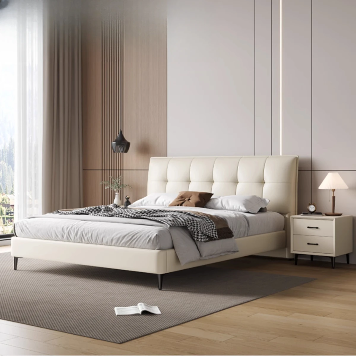 New Napa leather bed Nordic light luxury 1.8m soft bag wedding bed leather bed simple and modern