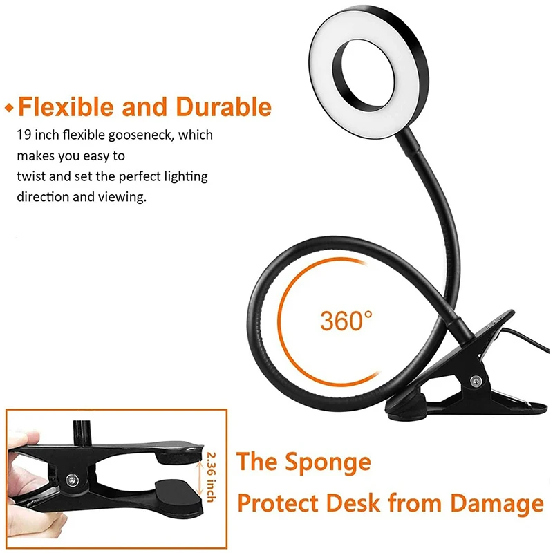 عكس الضوء 3 اللون السرير ضوء الليل مصباح usb قراءة كتاب Led أضواء ثلاثية الأبعاد حلقة أضواء ليلية لغرفة النوم مكتب كليب مصباح الليل