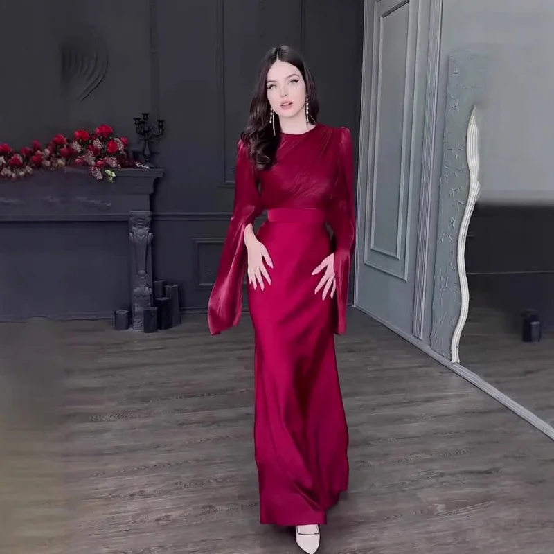 Robe longue en Satin pour femmes, Patchwork de fil de verre, manches larges, Slim, à la mode, élégante, nouvel an 2025