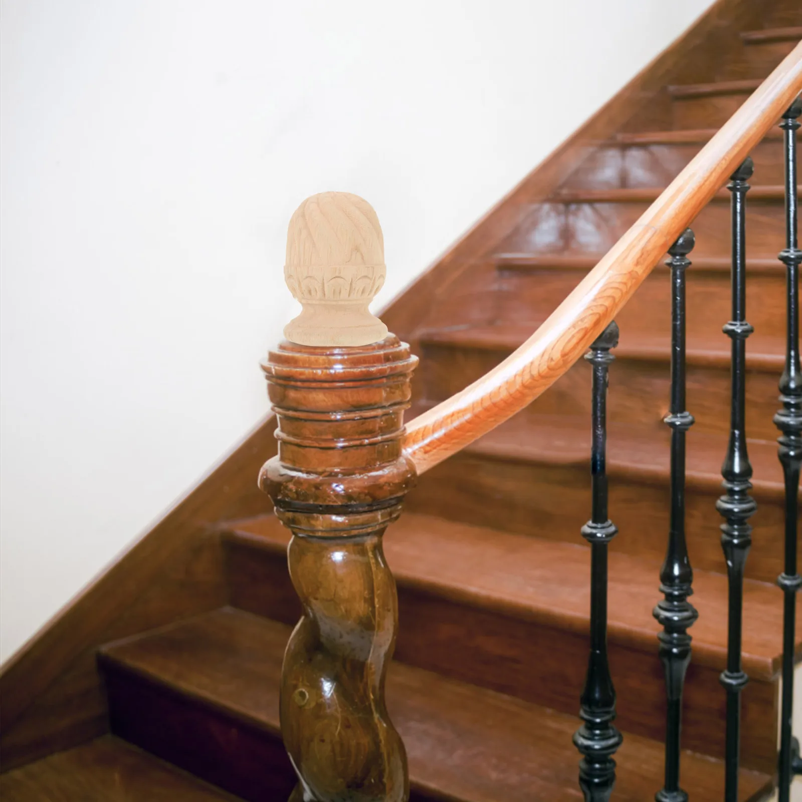 

Elegant Carved Wood Finials Unfinished Staircase Post Topper Solid Natural Grain Diy Decorative Staircase Baluster Fence Cap