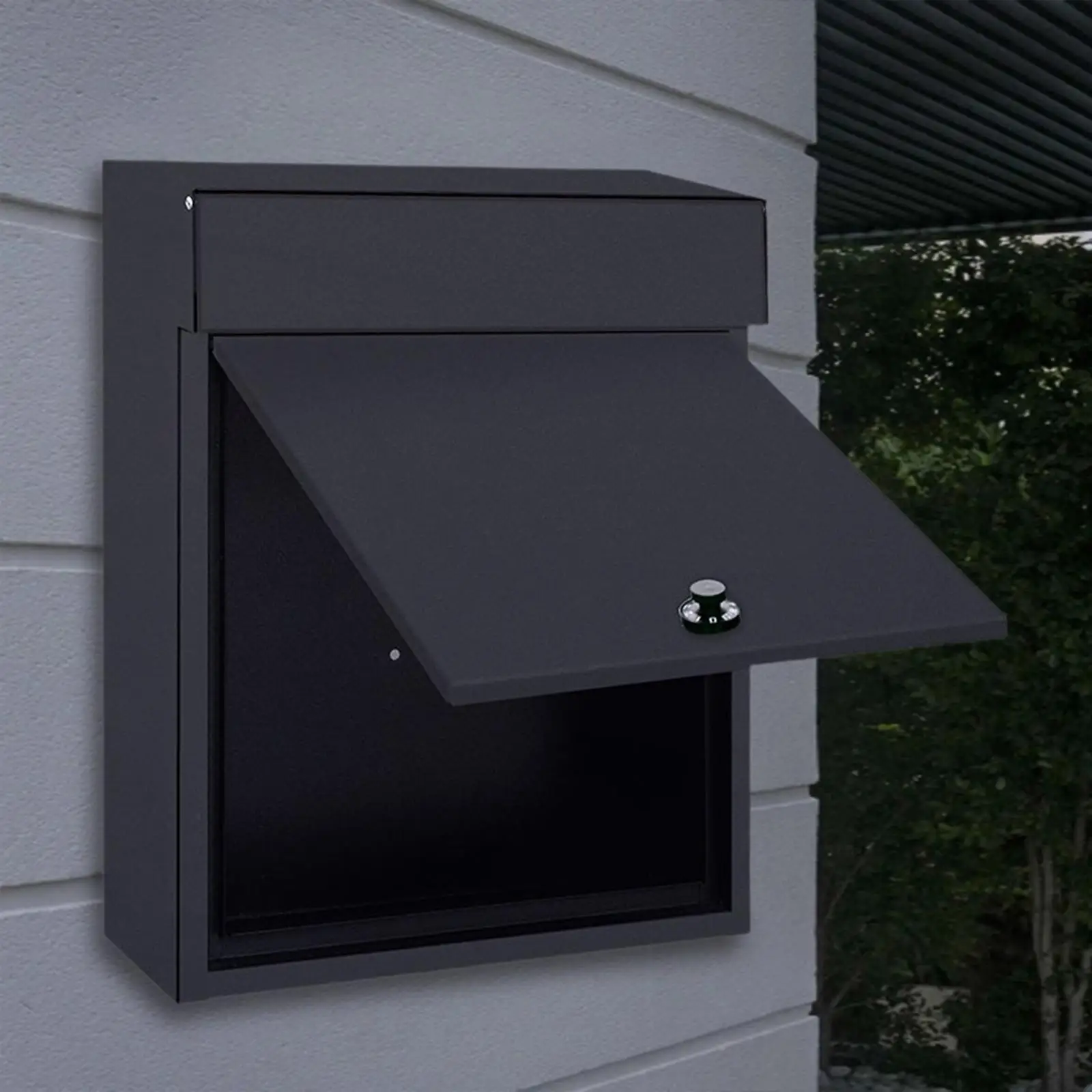 Wall Mounted Mailbox Lockable Minimalist Rustproof Black Metal Letterbox for Outside House Home Office Front Door Gate Outdoor