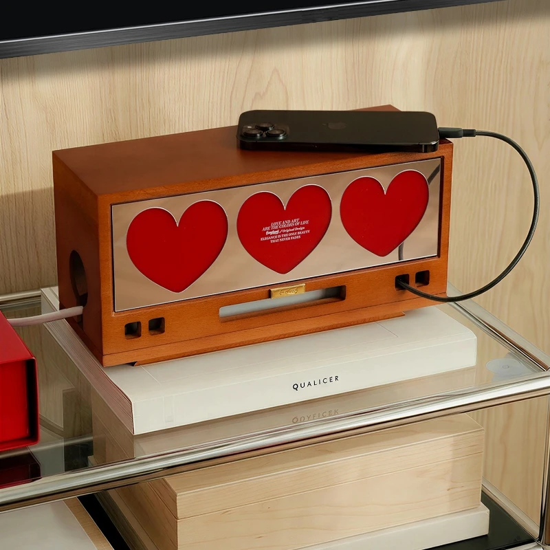 Vintage solid wood data cable power strip power strip storage box, power strip, dustproof decorative box, wire organizer box