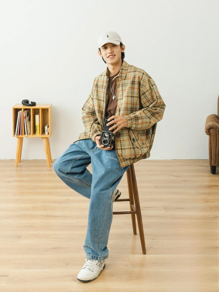 

74street Мужская клетчатая куртка свободного кроя, осенний повседневный топ, модная свободная верхняя одежда, молодежная смесь хлопка из полиэстера