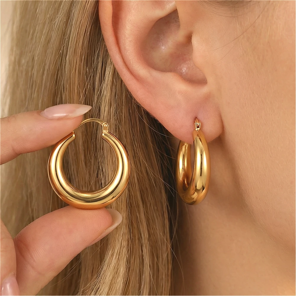 

Mariasz Minimalist PVD Plated Gold Color Big Circle Hoop Earrings for Women Girl Wedding Party Large Stainless Steel Jewelry