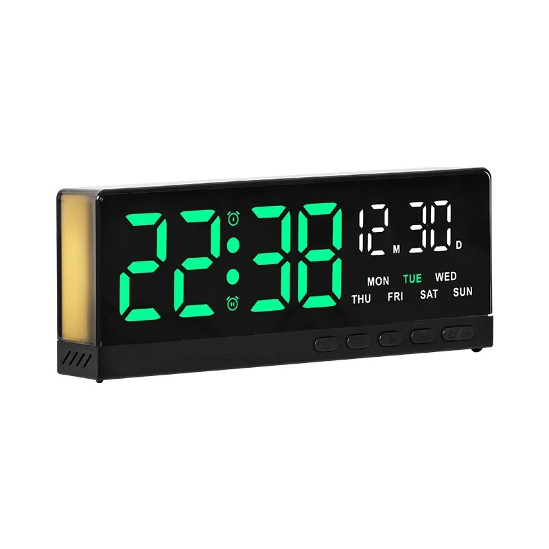 LED digitale wekker met datum- en weekweergave, 4 helderheidsniveaus, dubbele alarmfunctie, snooze-functie, elektronische tafelklok, sfeerverlichting voor 's nachts.