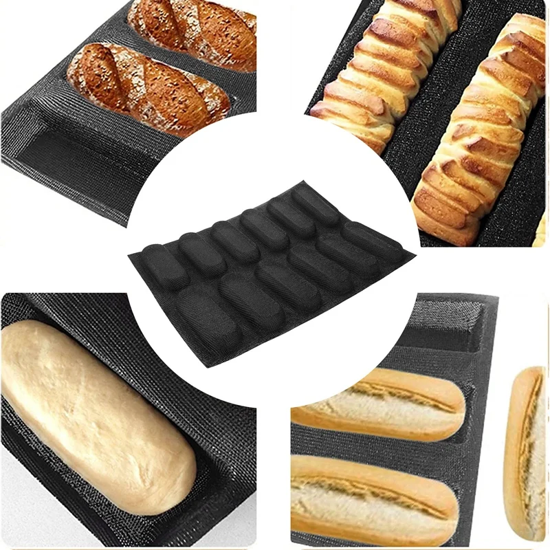 12 Holes Silicone Baguette Pan-Non-Stick Perforated French Bread Pan Forms,Hot Dog Molds, Baking Liners Mat Bread Mould