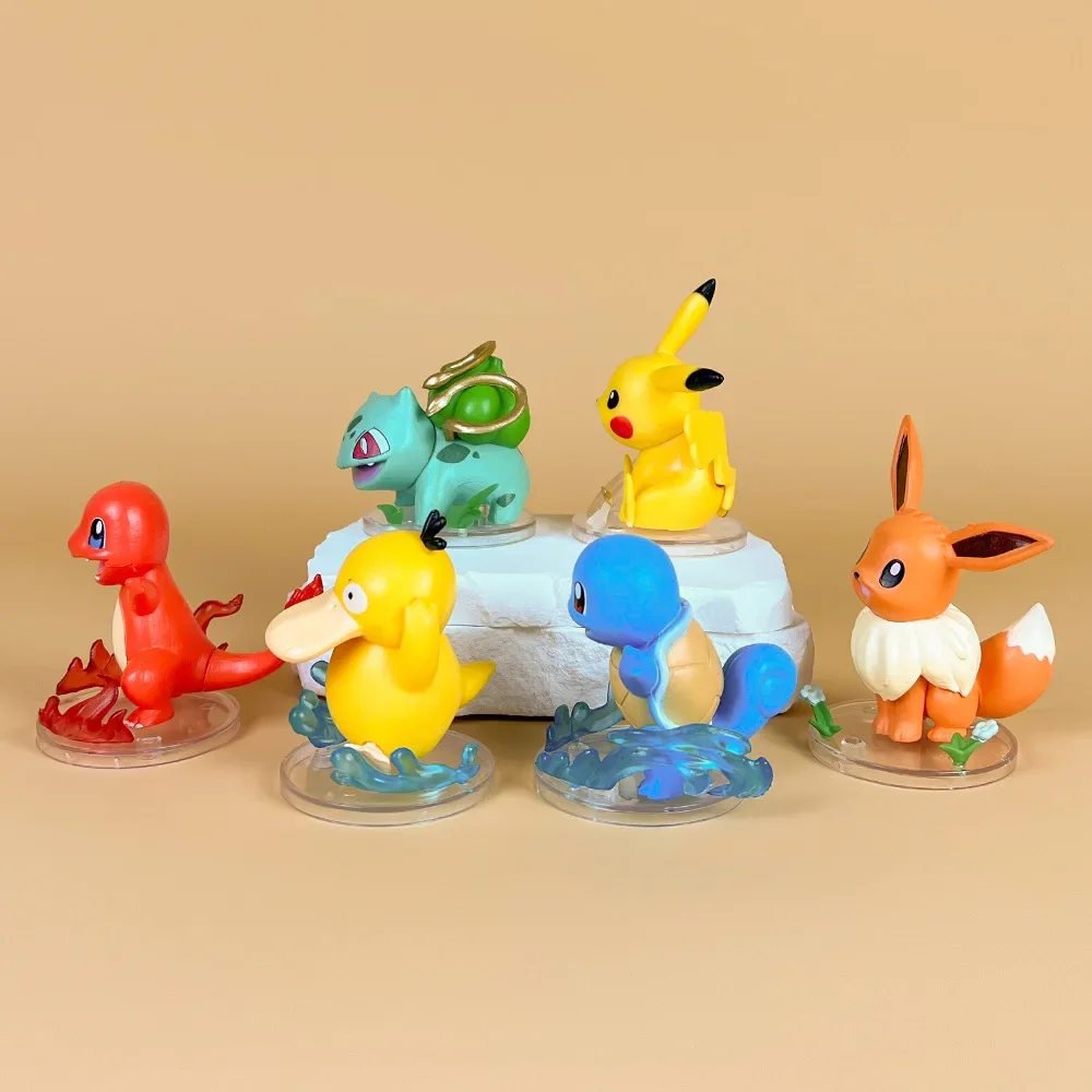 Figuras de acción de Pokémon para niños, 6 piezas, 8cm, Pika, Charmander, Bulbasaur, Squirtle, Charizard, Psyduck, juguetes de colección, regalo