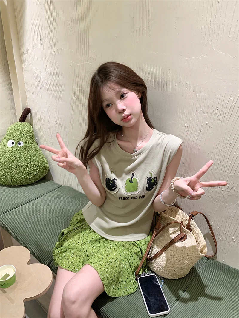 

Повседневный комплект из двух предметов: футболка с коротким рукавом и юбка с цветочным принтом для женщин, весна-лето, удобный, дышащий, хлопковый.