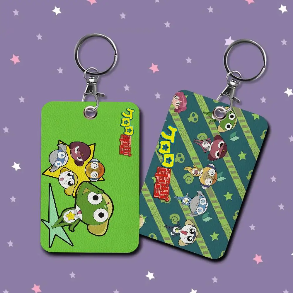 Comedy Anime S-Sgt. F-Frog Rectangle ID Card Case Keychain Access Card Bag Key Tag Ring Leather Card Holder Key Ring Access
