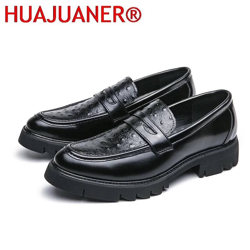 

Men's Slip-On Chunky Sole Loafers Fashion Casual Dress Wedding Leather Shoes Comfortable Thick Bottom Design for Daily Wear