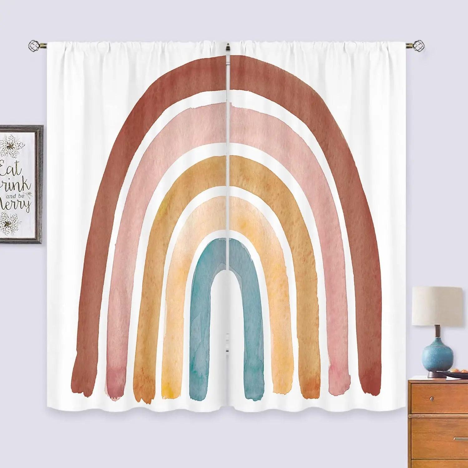 Kids Boho Rainbow Curtains for Baby Girls Boys Bedroom Decor 42Wx63H Inch Rod Pocket Cute Cartoon Colorful Vintage Nursery