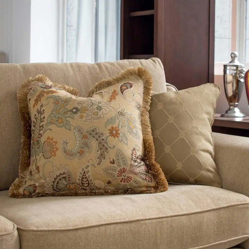 Vintage Boho Paisley Floral Pillow Cover Set | Luxury Fringed & Quilted Cushion Cases | Elegant Beige Sofa Bedroom Decor Throw