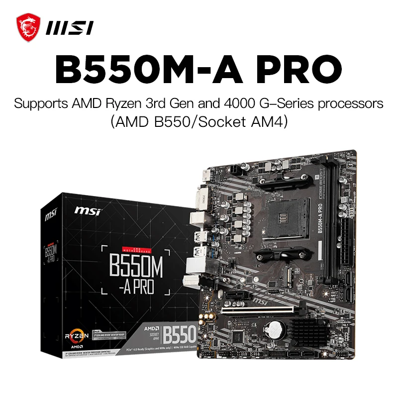 

MSI Motherboard B550M-A PRO AMD B550 AM4 DDR4-4600MHz (OC) 64GB PCI-E 4.0 1x PCI-E 4.0/3.0 x16 slot USB3.2 Diy Gaming Computer