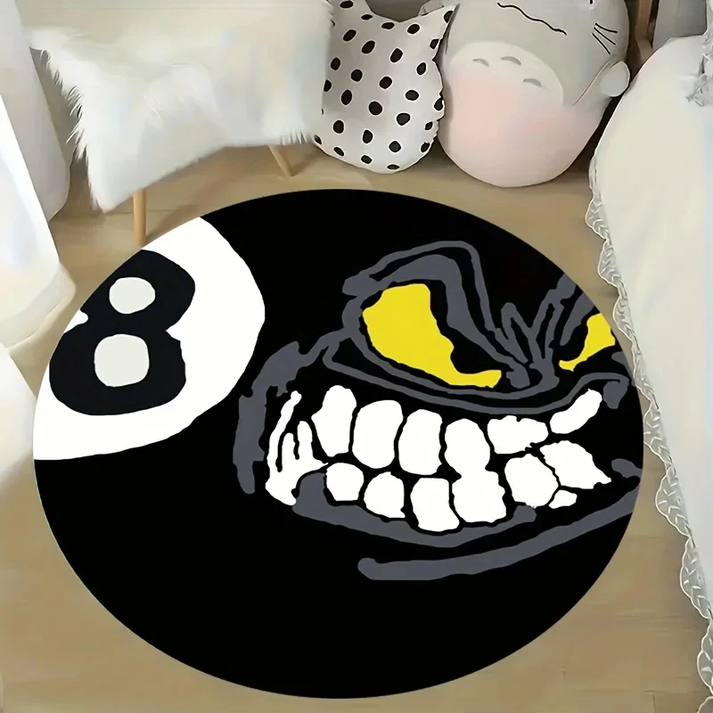 Spooky Horror Monster Face Printed Round Carpet, Non-slip Floor Mat for Living Room, Bedroom, Bathroom, Holiday Home Decoration
