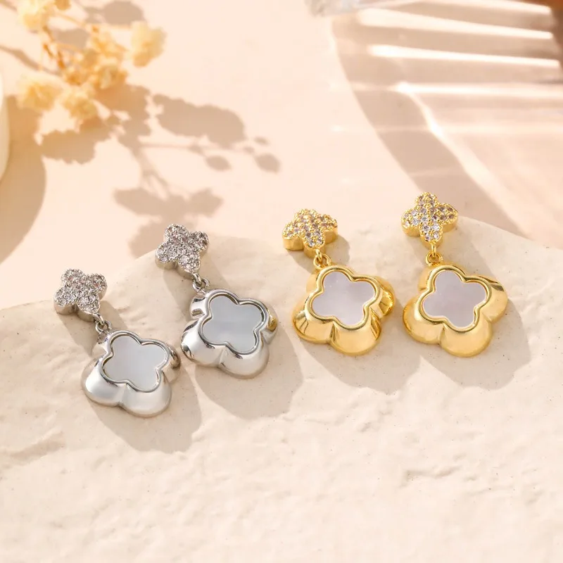 

Французские винтажные серьги «Счастливый четырехлистный клевер», с микроинкрустацией из циркония, изысканные, нишевые, модные, элитные, элегантные и универсальные