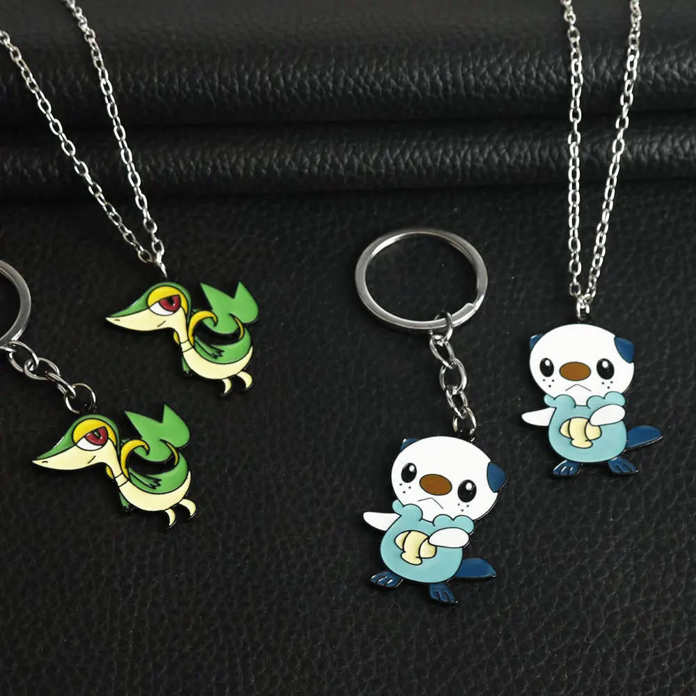 Anime Snivy Oshawott Metal Keychain Animal Logo Pendant Choker Car Keyring Men Boy Jewelry Cute Gift For Fans