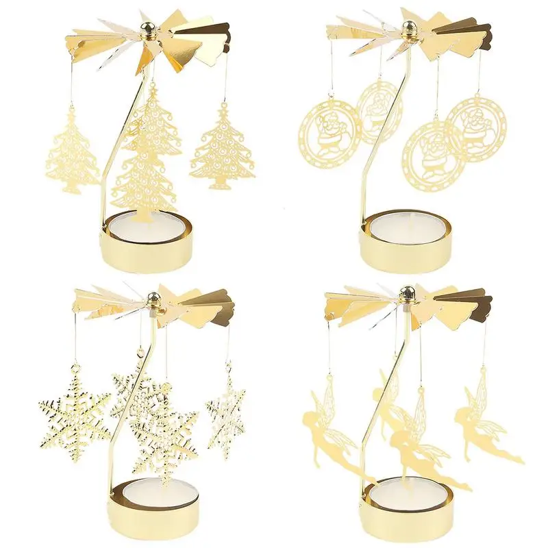 Metal Rotating Candle Holder Christmas Angel Rotating Candle Holder Dinner Party Wedding Party Candle Holder Decoration Gifts