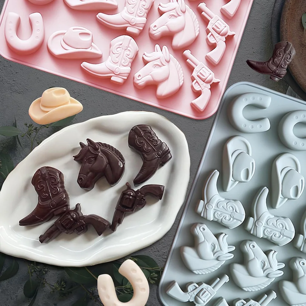 Cowboy Silicone Mold,Cowboy Chocolate Western Molds With Hat Boot Horse for Ice Cubes, Cookies, Jello, Cupcake Cake Decorations