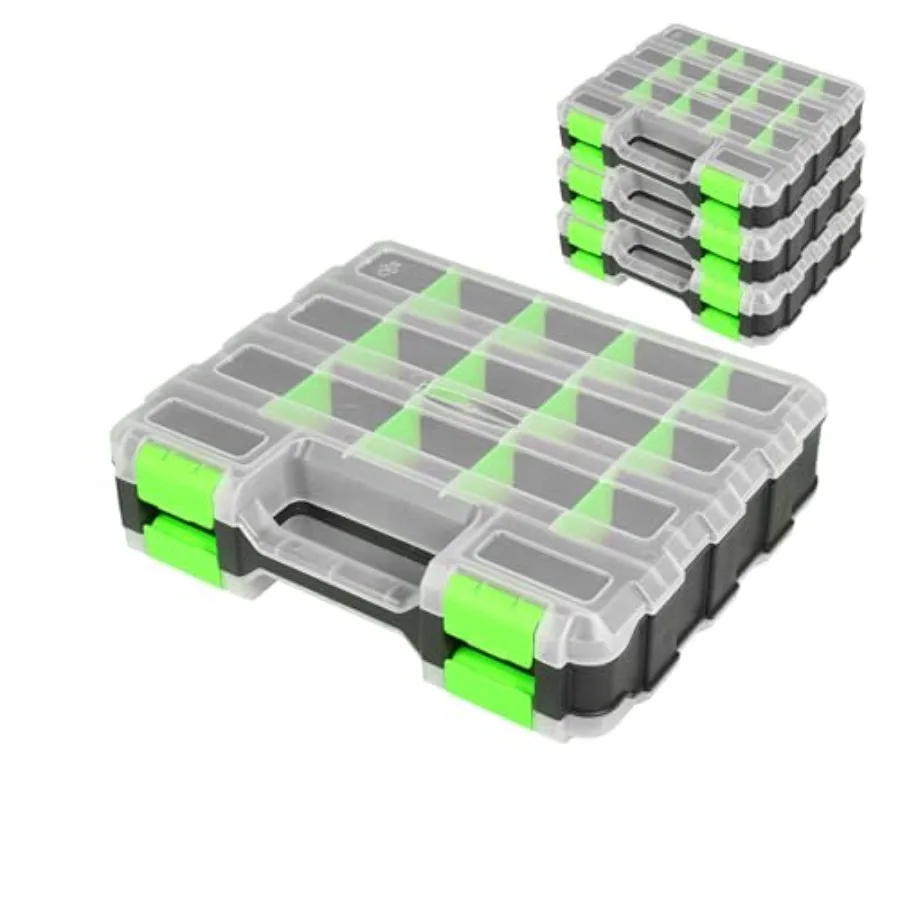 

Ящик для инструментов с прозрачной крышкой, двусторонний, на 34 отделения, органайзер с съемными разделителями для метизов, винтов, болтов, гвоздей