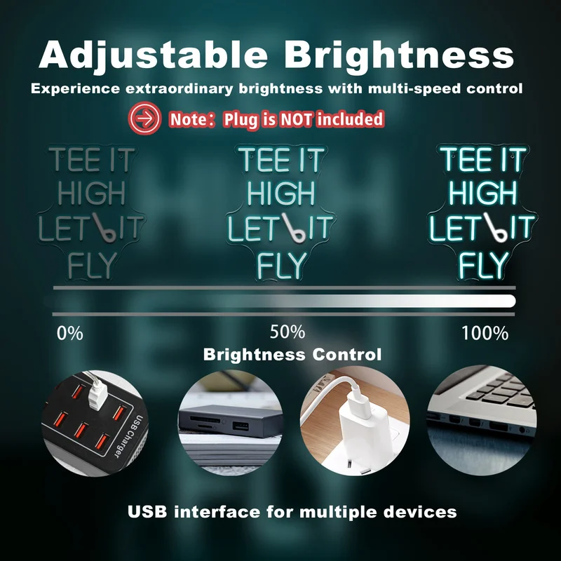 Tee Hit High Let It Fly Neon Sign Custom For Golf Course Outdoor Wall Decor 5/12V USB Cool Blue Art Font Decor Dammable Light